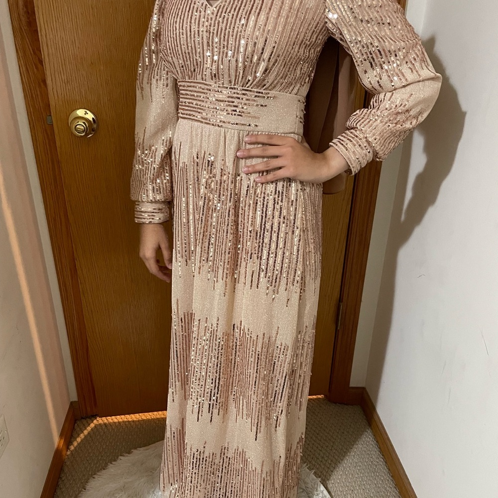 Champagne Sequence Long Sleeve Dress